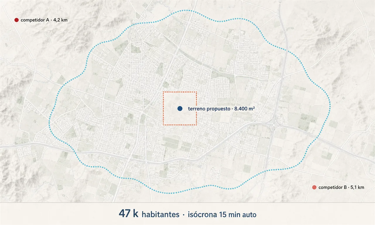 Mapa due diligence de terreno con competidores